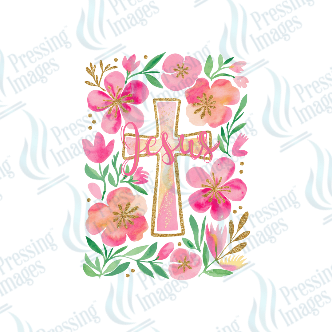 DTF 3644 Jesus Cross Floral - Pressing Images