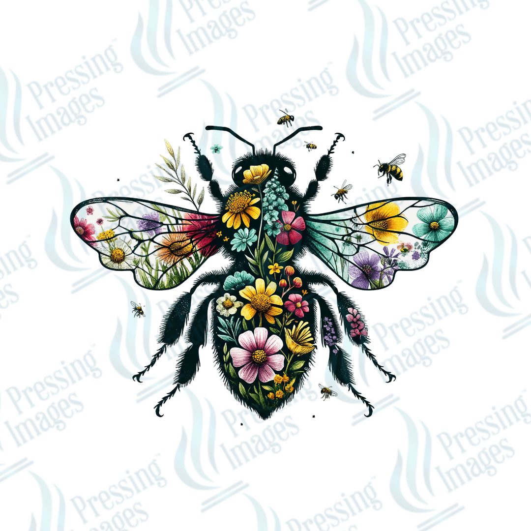 DTF 3715 Bee Floral - Pressing Images