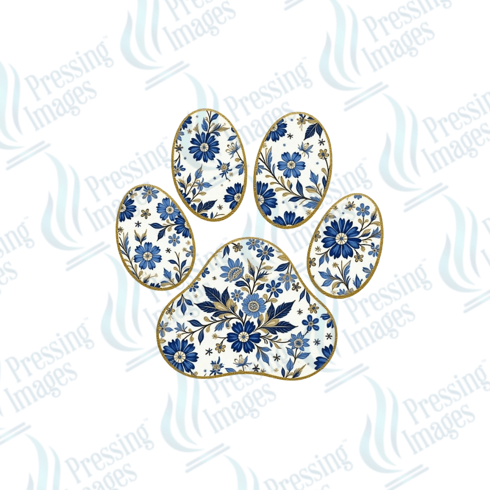 DTF 3718 Blue Floral Paw Print - Pressing Images