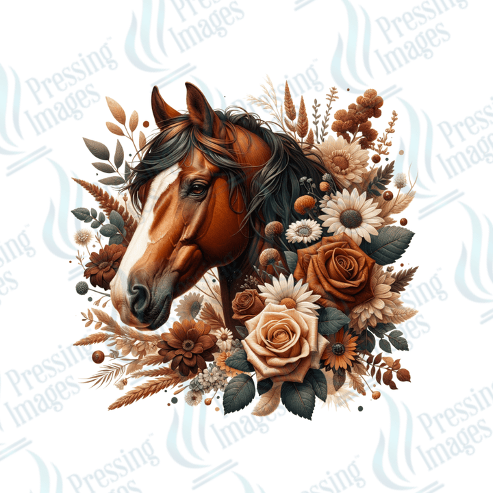 DTF 3754 Horse Warm Florals - Pressing Images
