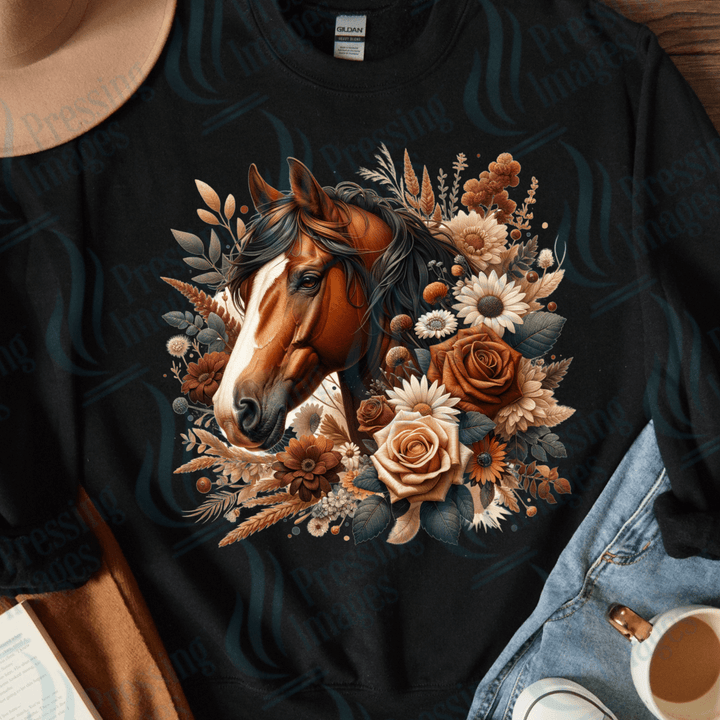 DTF 3754 Horse Warm Florals - Pressing Images