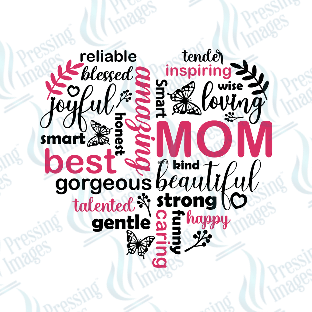 DTF 3832 Mom Heart Pink and Black - Pressing Images