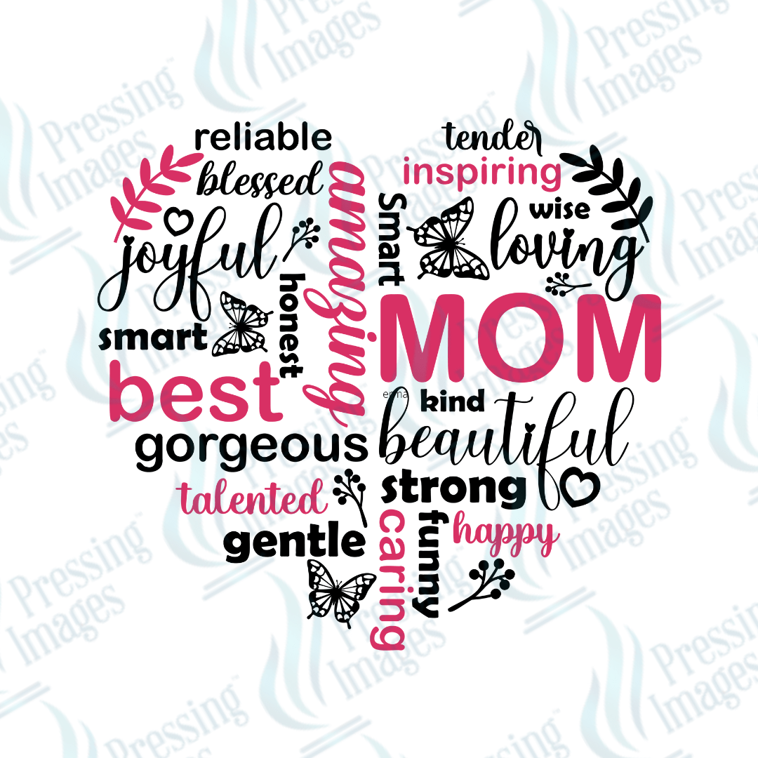 DTF 3832 Mom Heart Pink and Black - Pressing Images