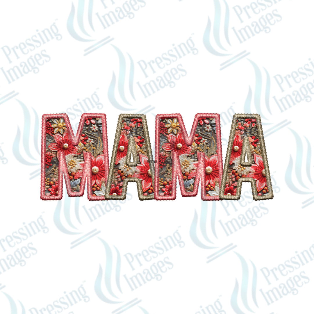 DTF 3841 Red Floral Mama - Pressing Images