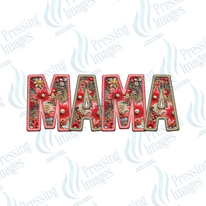 DTF 3841 Red Floral Mama - Pressing Images
