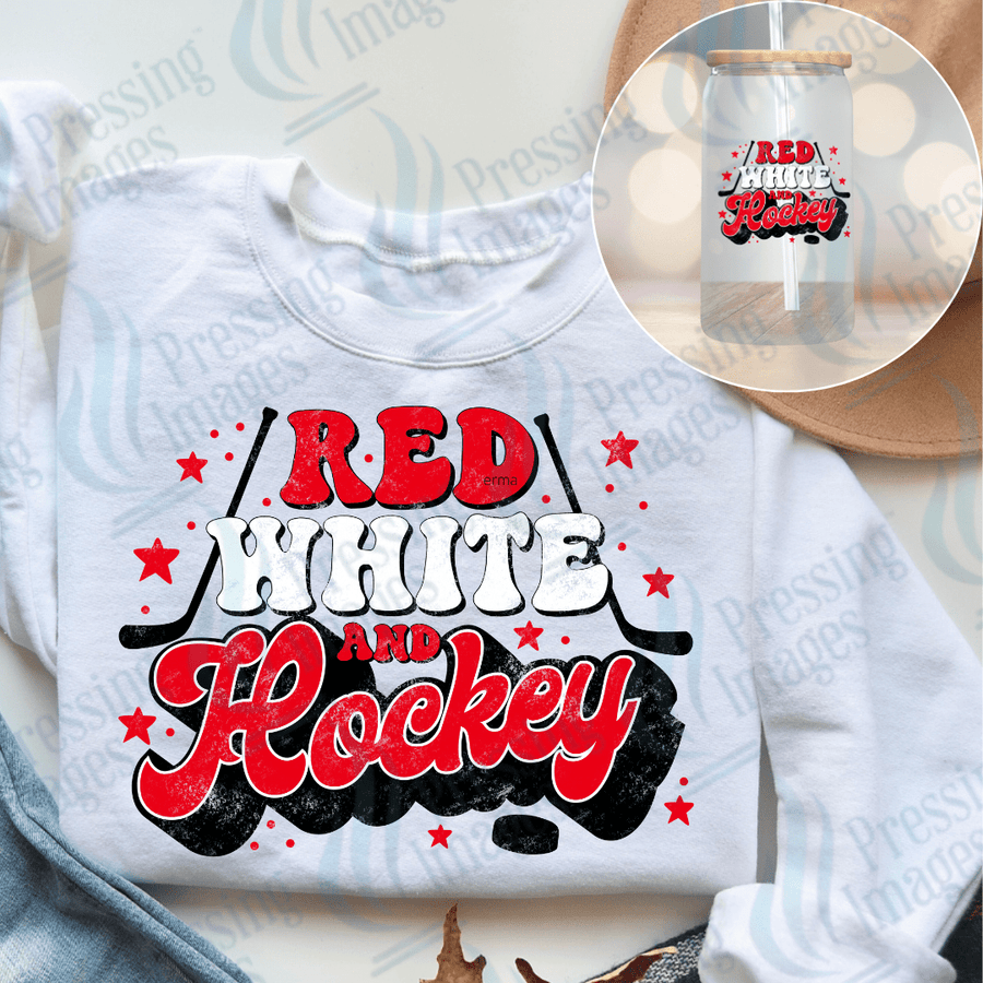 DTF 3842 Red White and Hockey - Pressing Images