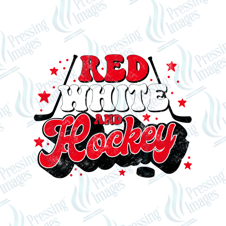 DTF 3842 Red White and Hockey - Pressing Images