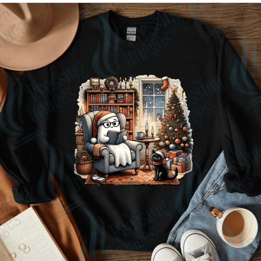 DTF 4037 Book reading christmas ghost - Pressing Images