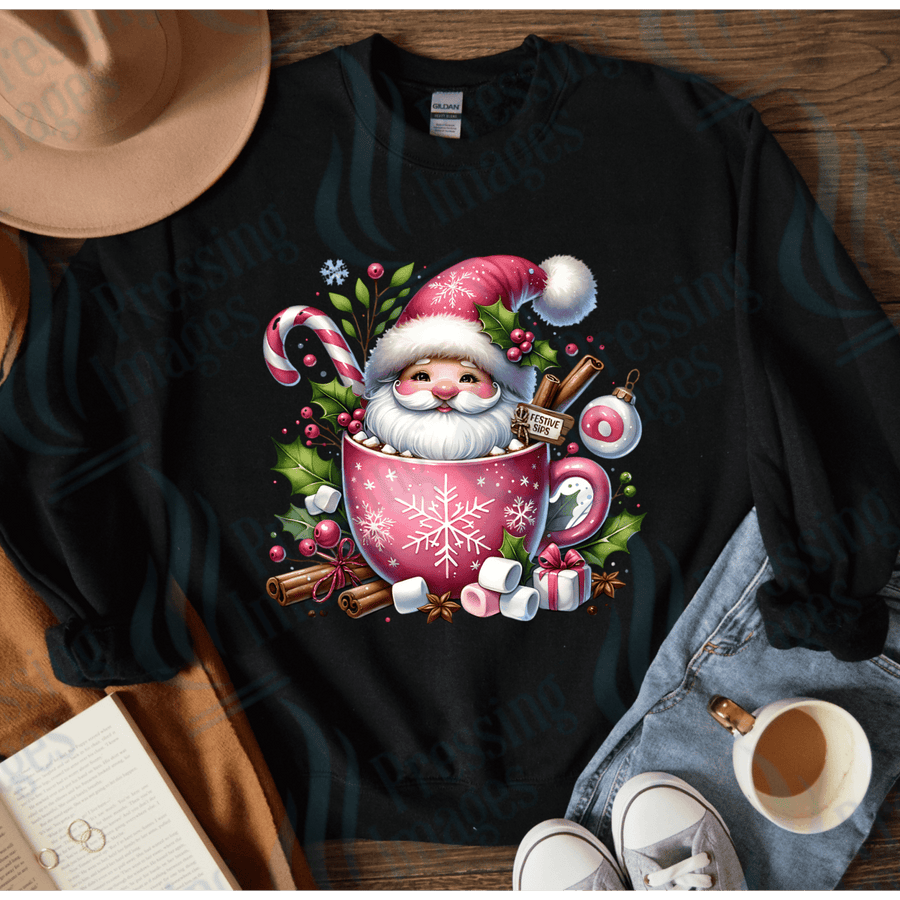 DTF 4038 Santa in a pink mug - Pressing Images