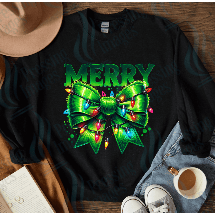 DTF 4073 Merry green bow - Pressing Images