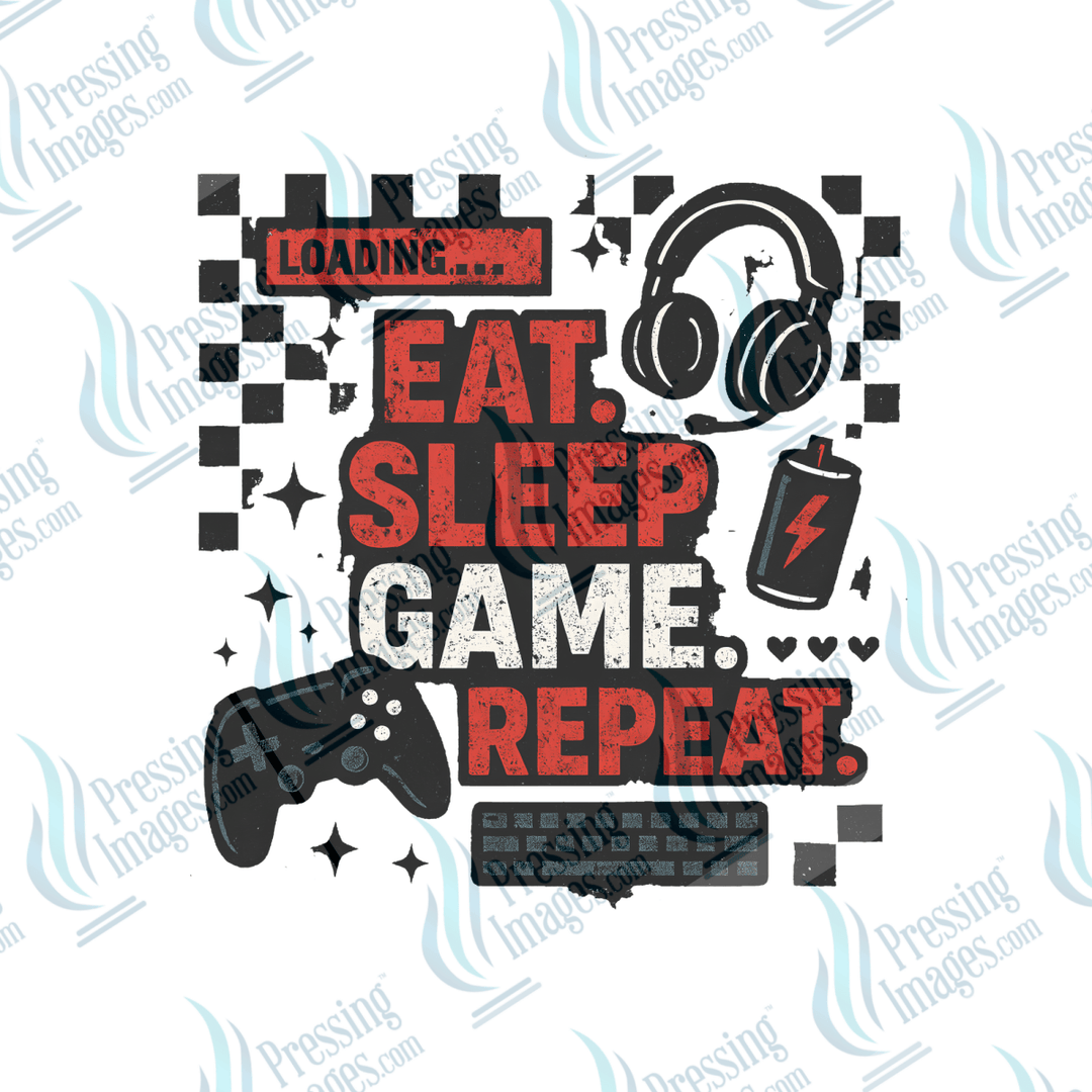 DTF 6558 Eat Sleep Game Repeat - Pressing Images