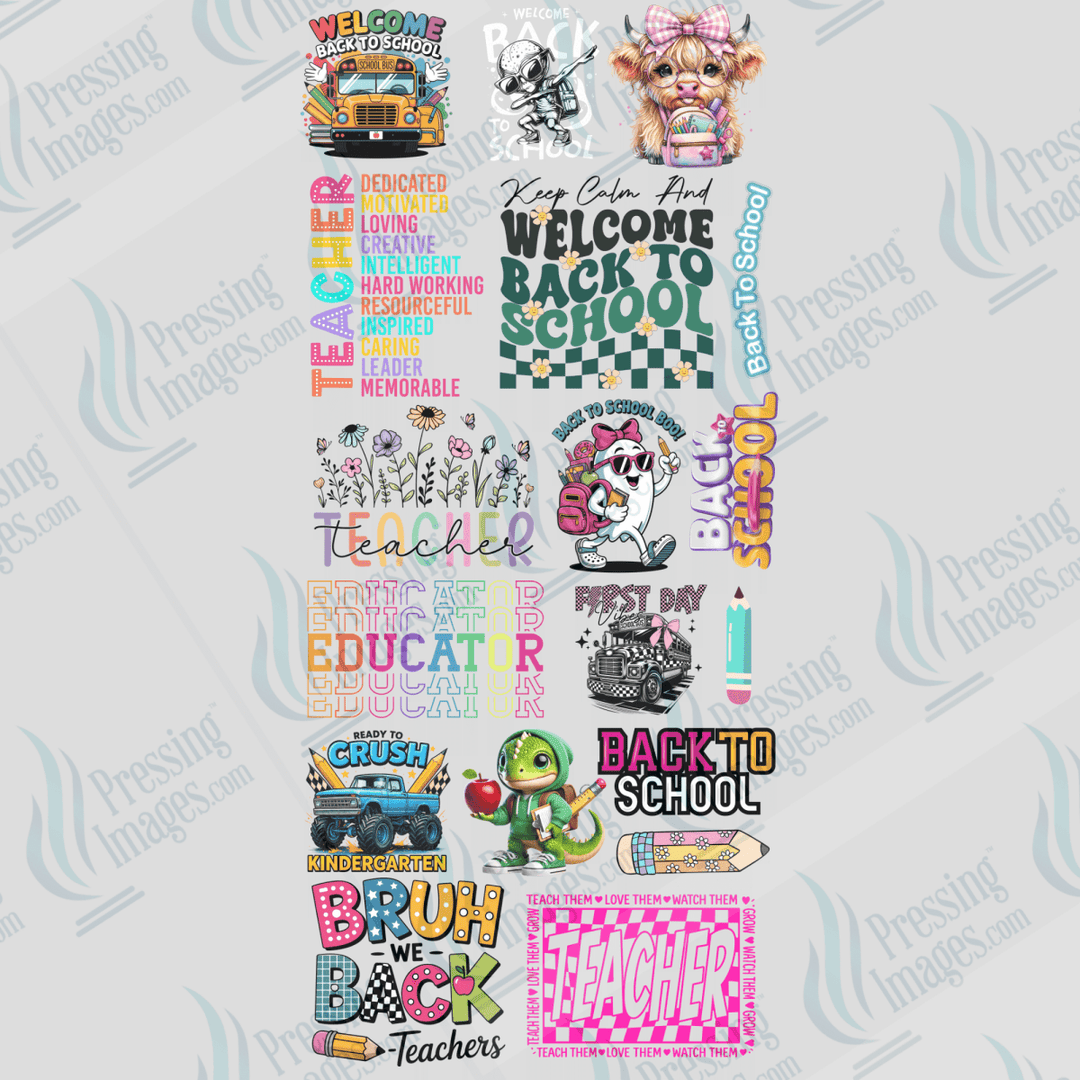 DTF 6587 22.5 X 48 in. Pre made DTF Gang Sheet - Back To School - Pressing Images