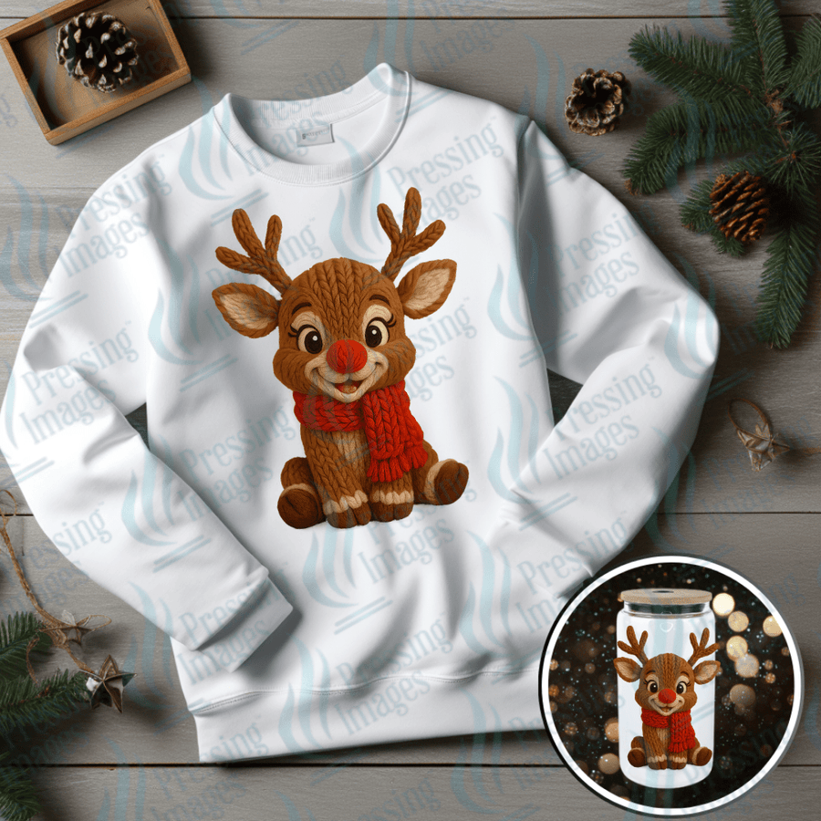 DTF 6709 Yarn Red Scarf Reindeer - Pressing Images