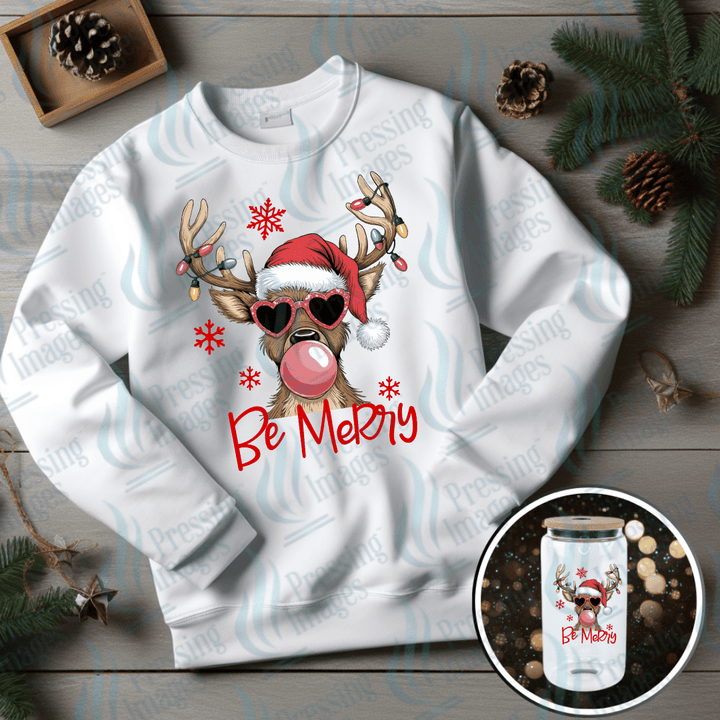 DTF 6713 Be Merry Reindeer — Pressing Images Canada