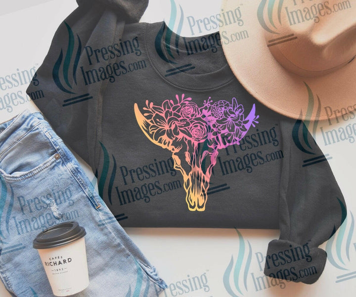 DTF: 673 Colorful Bull skull - Pressing Images