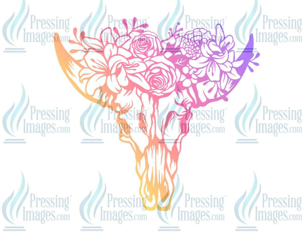 DTF: 673 Colorful Bull skull - Pressing Images