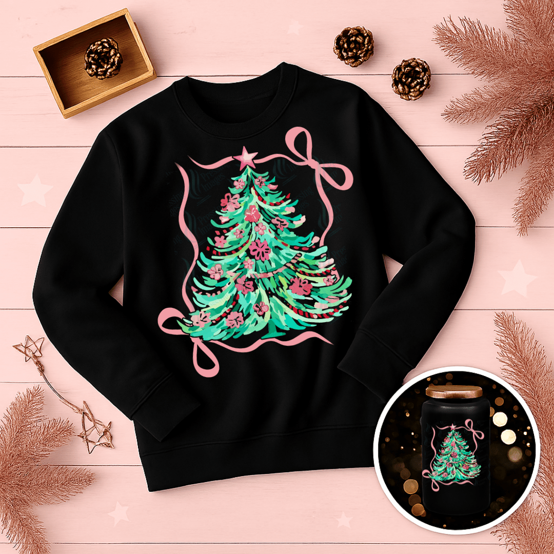 DTF 6737 Pink Bow Christmas Tree - Pressing Images