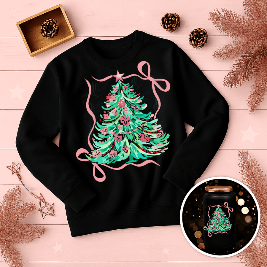 DTF 6737 Pink Bow Christmas Tree - Pressing Images