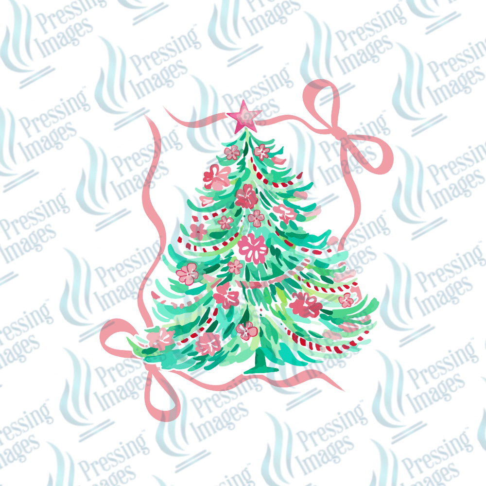 DTF 6737 Pink Bow Christmas Tree - Pressing Images