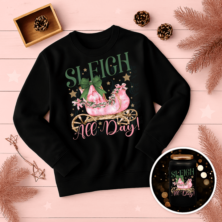 DTF 6748 Pink Christmas Sleigh All Day - Pressing Images