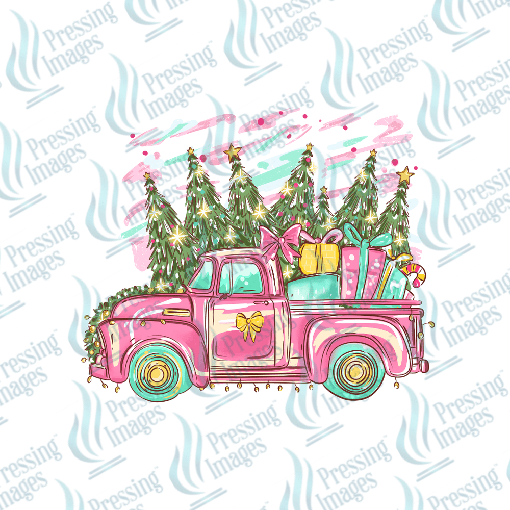 DTF 6749 Pink Christmas Truck - Pressing Images