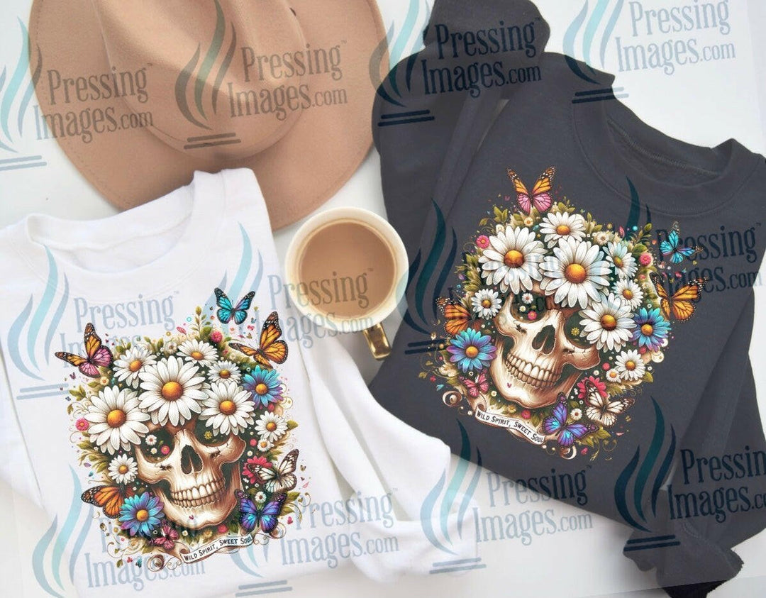 DTF: 798 Skull and flowers - Pressing Images