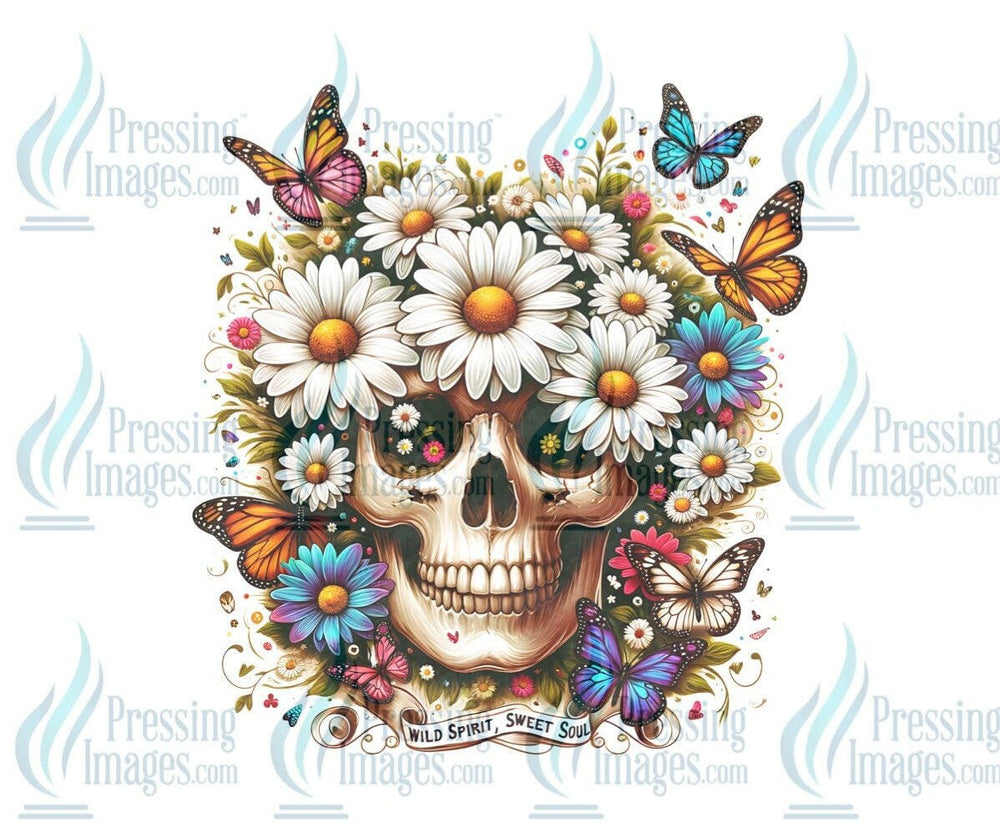 DTF: 798 Skull and flowers - Pressing Images