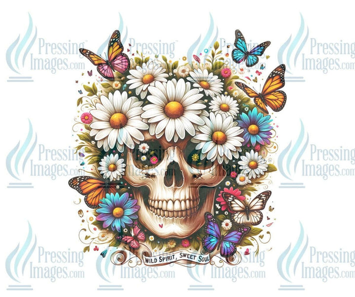 DTF: 798 Skull and flowers - Pressing Images