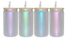 irridescent glass libby tumblers in purple, green, blue and pink 