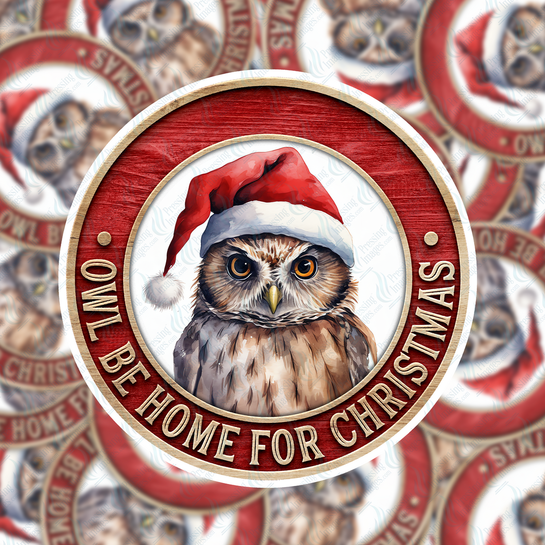 PI 5003 3" Owl Be Home For Christmas Ornament Decal & Acrylic Blank