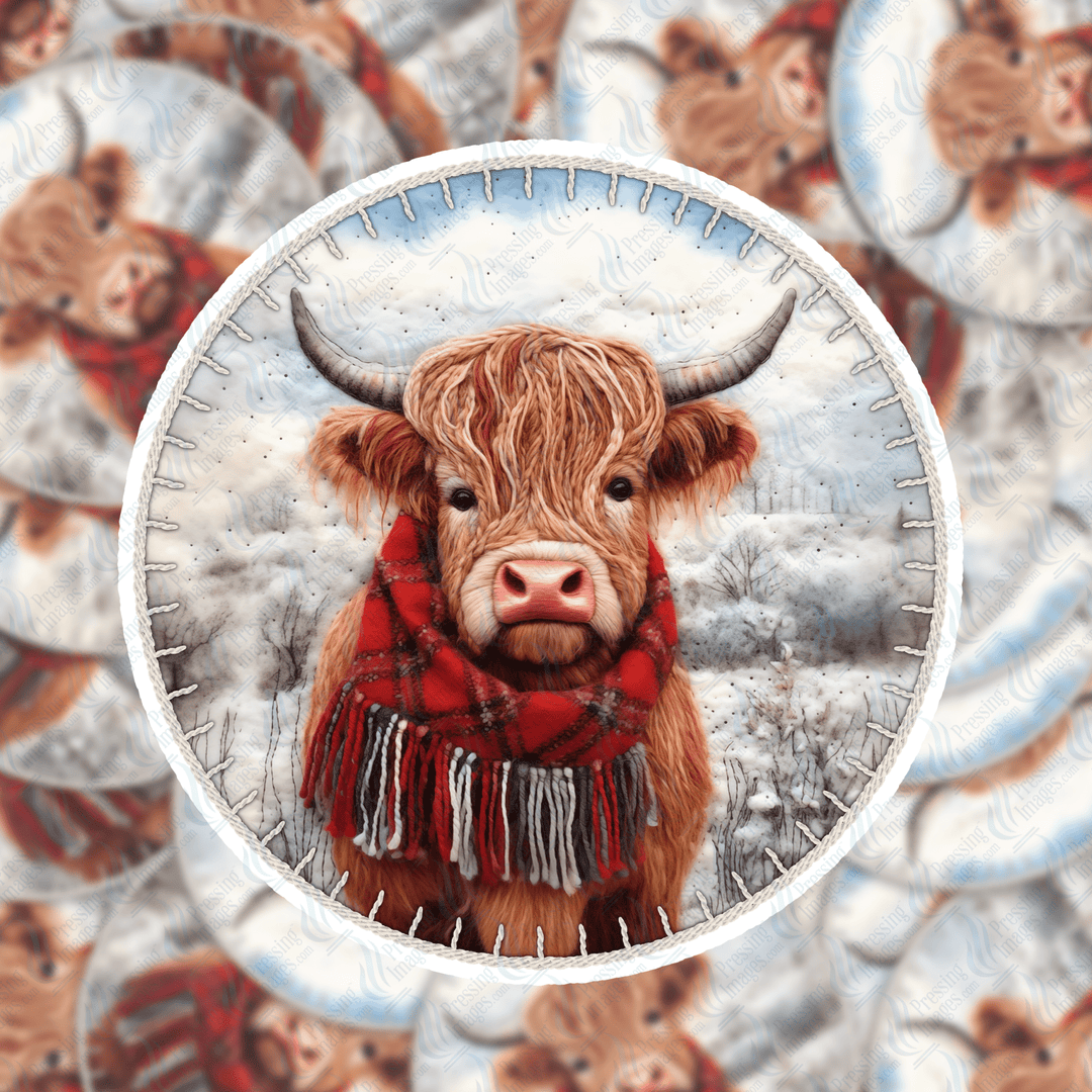 PI 5144 Highland Cow Scarf 3" Decal & Acrylic Blank - Pressing Images