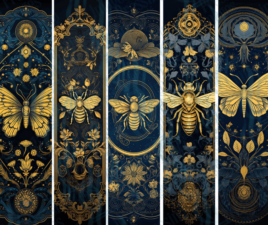 PW 6006 Blue and Gold Butterfly Bundle Pen Wraps - Pressing Images