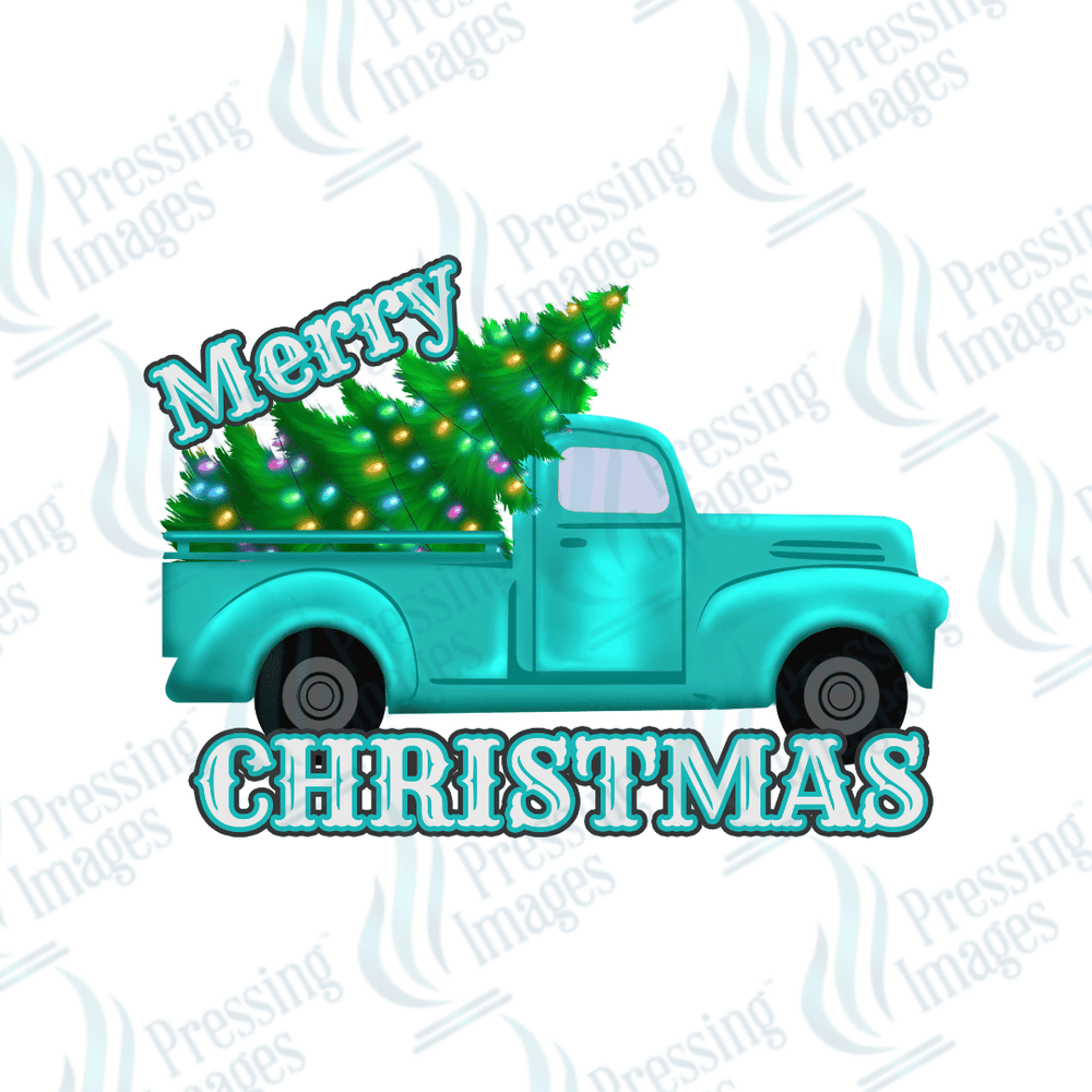 UVD 1849 Merry Christmas teal truck - Pressing Images