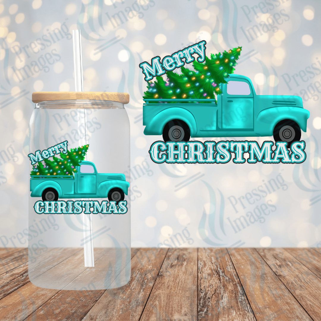 UVD 1849 Merry Christmas teal truck - Pressing Images