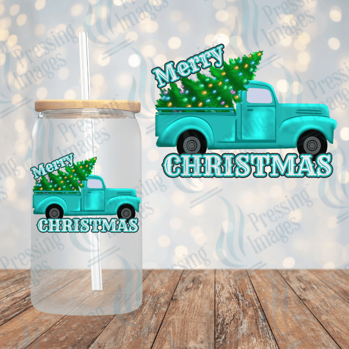 UVD 1849 Merry Christmas teal truck - Pressing Images