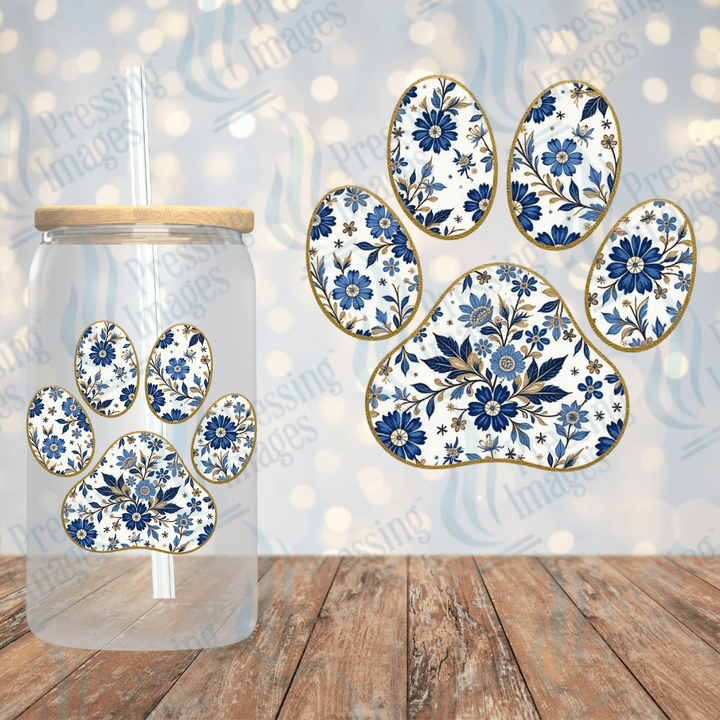 UVD 2188 Blue Floral Paw Print - Pressing Images