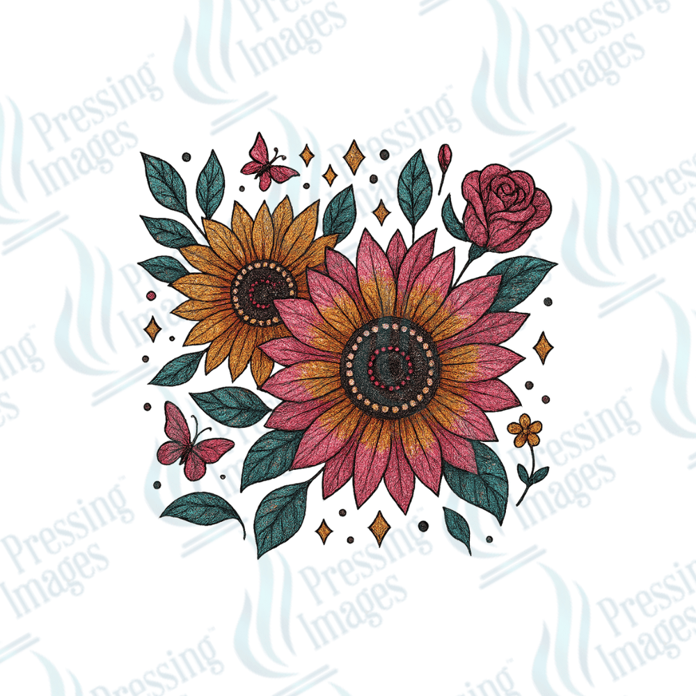 UVD 2709 Pink Flowers And Butterflies - Pressing Images