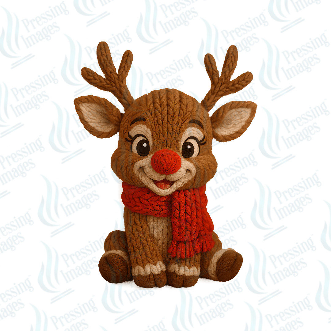 UVD 6709 Yarn Red Scarf Reindeer - Pressing Images