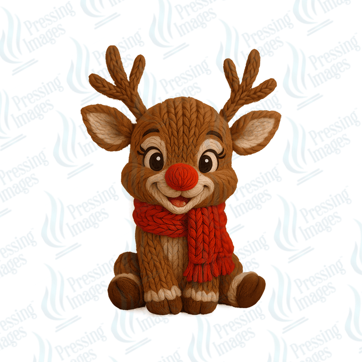 UVD 6709 Yarn Red Scarf Reindeer - Pressing Images
