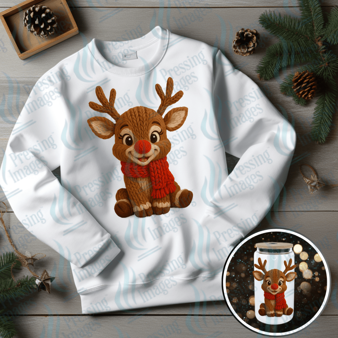 UVD 6709 Yarn Red Scarf Reindeer - Pressing Images