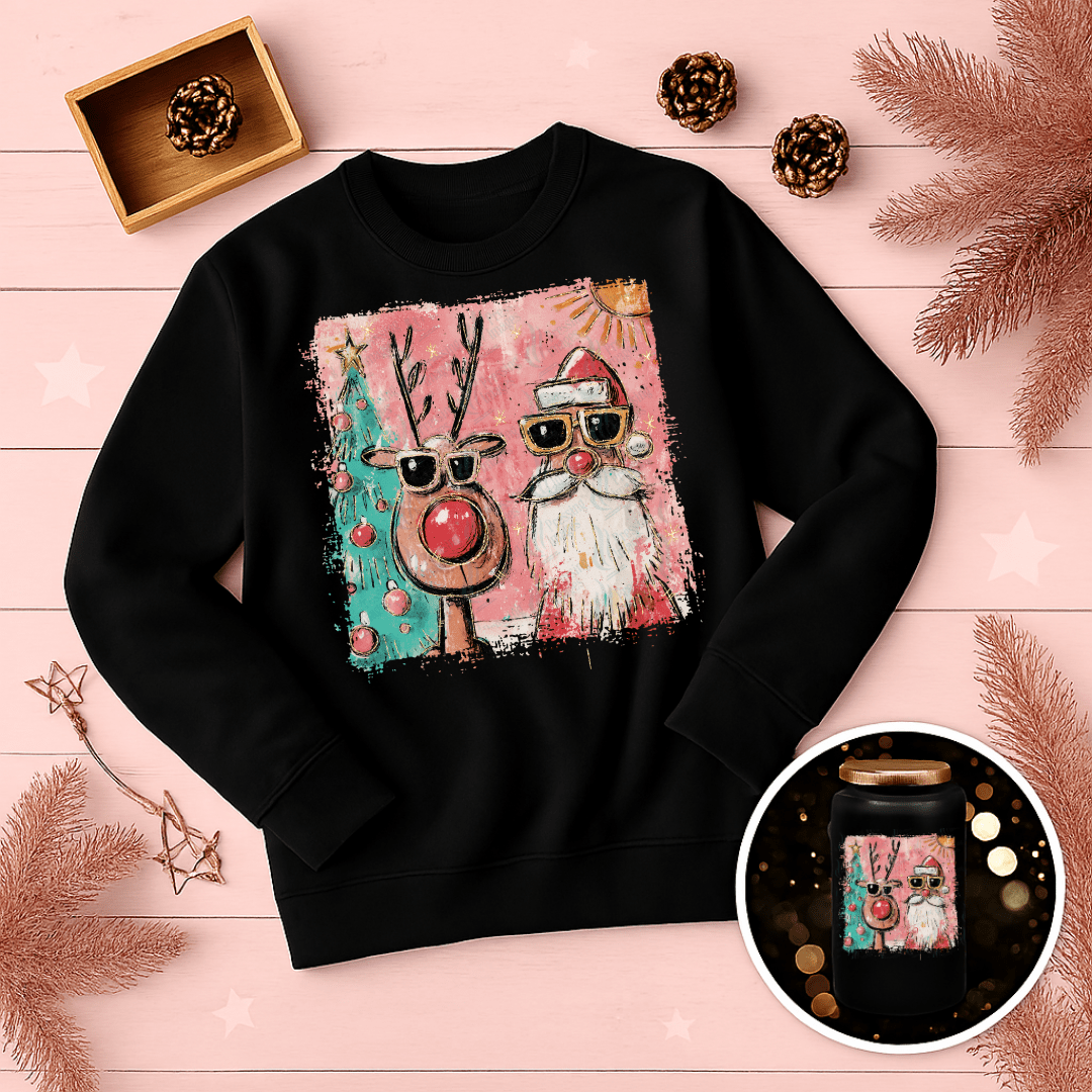 UVD 6724 Preppy Reindeer and Santa - Pressing Images