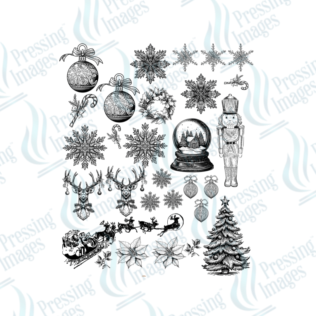 UVS 1854 Black Christmas with snow globe - Pressing Images