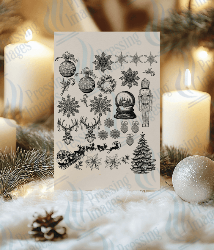 UVS 1854 Black Christmas with snow globe - Pressing Images