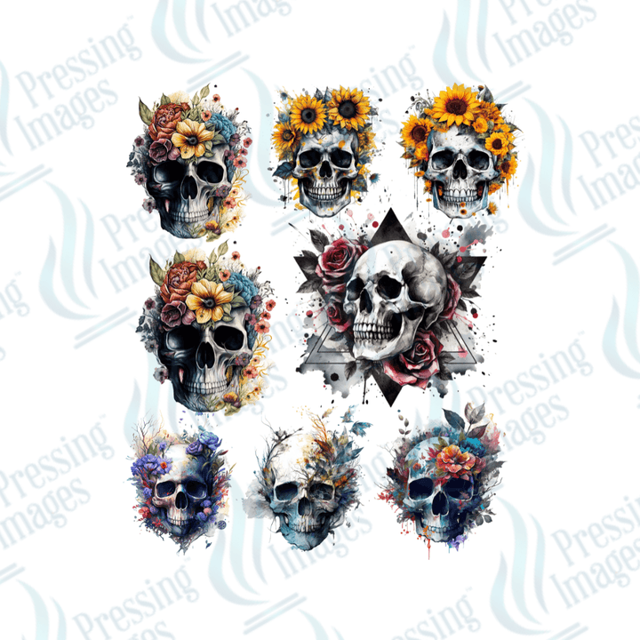 UVS 1882 Floral skulls - Pressing Images