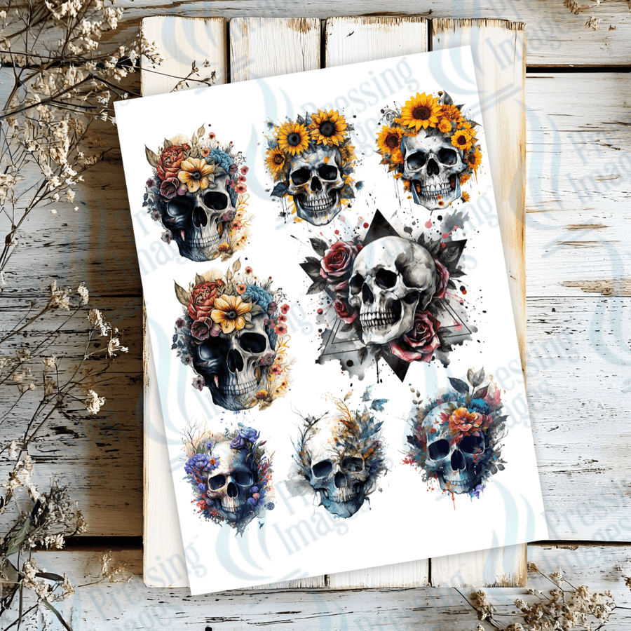 UVS 1882 Floral skulls - Pressing Images