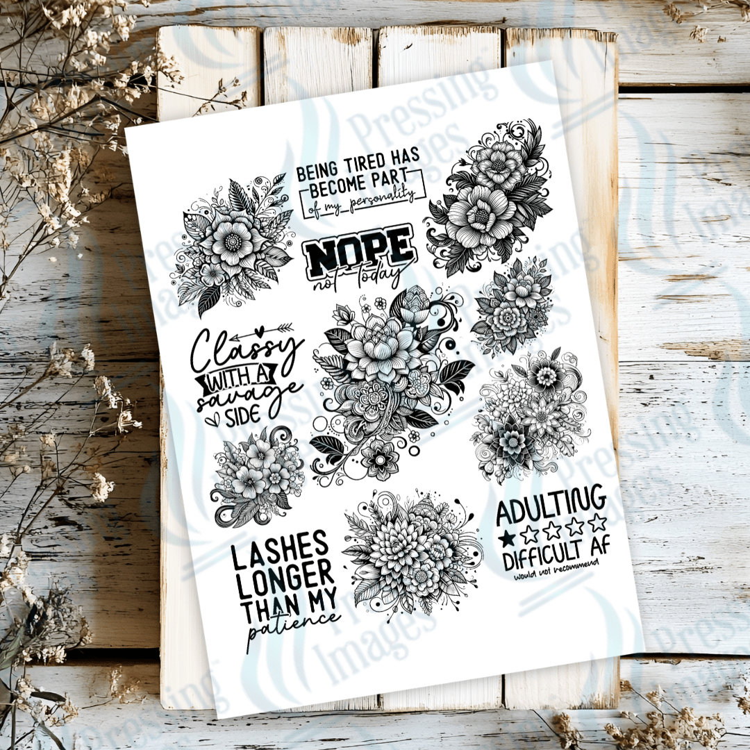UVS 1892 Black floral with quotes - Pressing Images