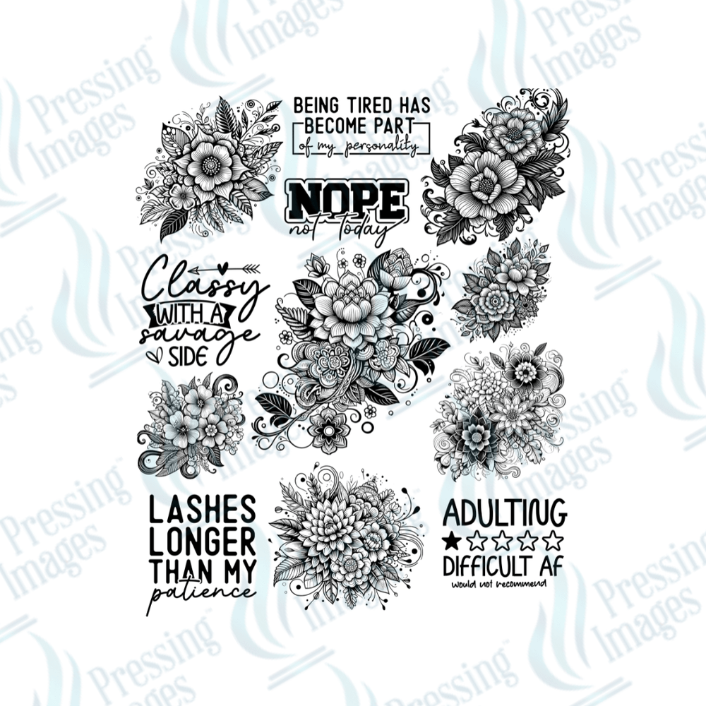 UVS 1892 Black floral with quotes - Pressing Images