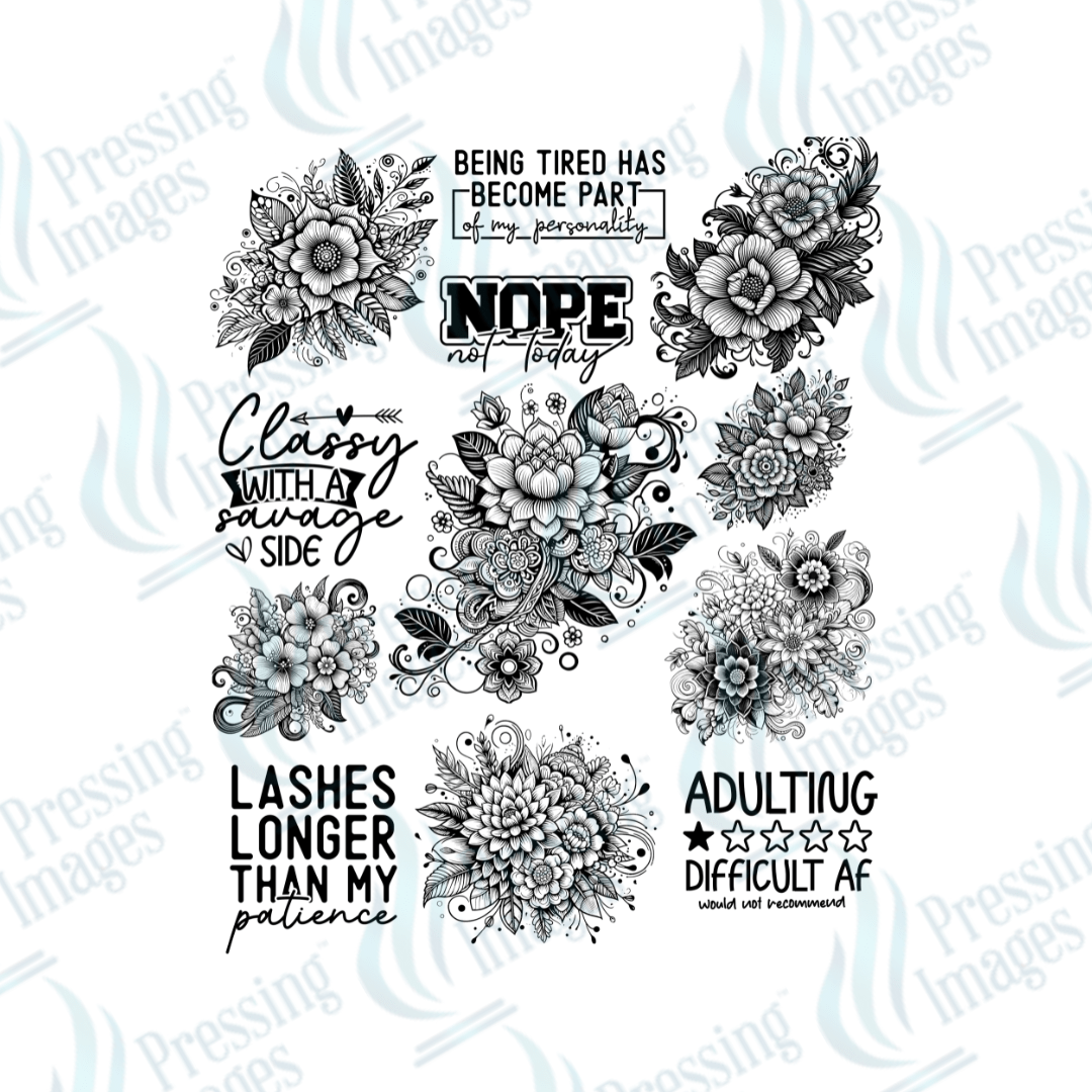 UVS 1892 Black floral with quotes - Pressing Images