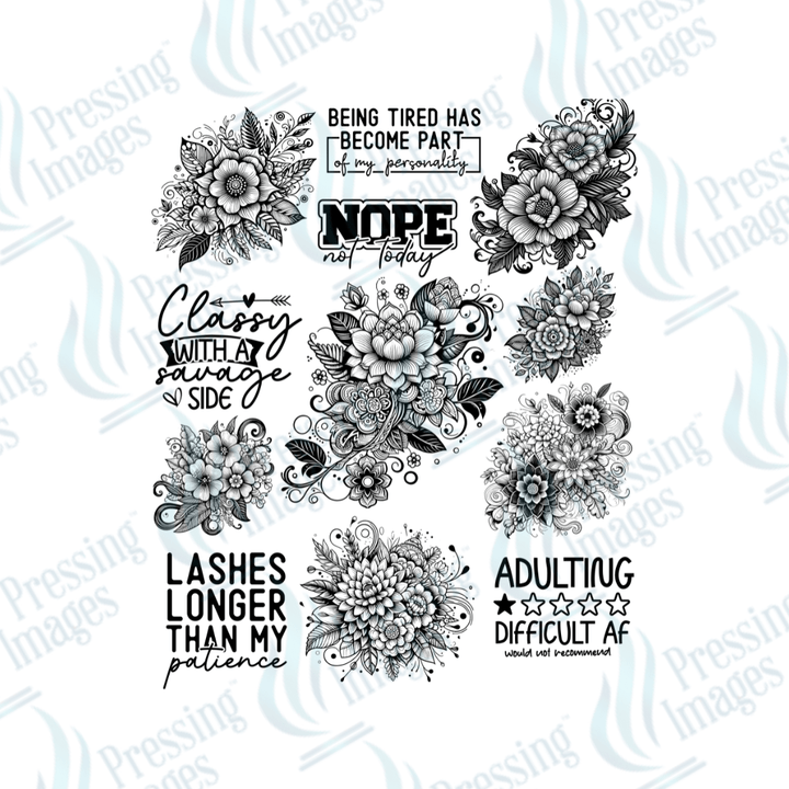 UVS 1892 Black floral with quotes - Pressing Images