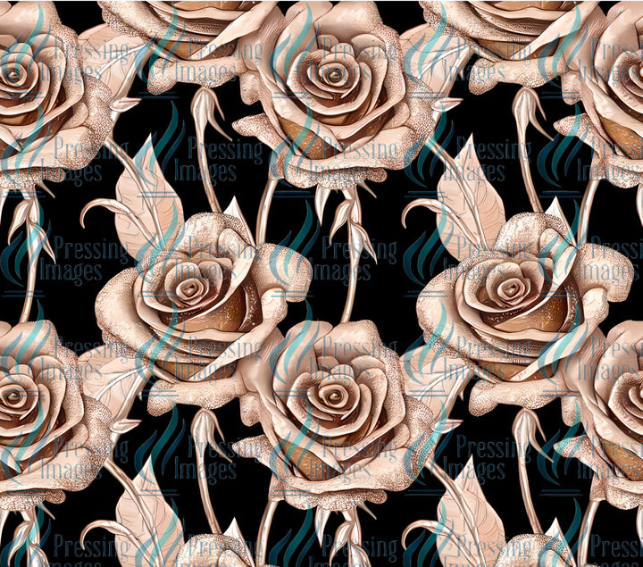 rose gold vinyl and sublimation wrap.  roses on a black background